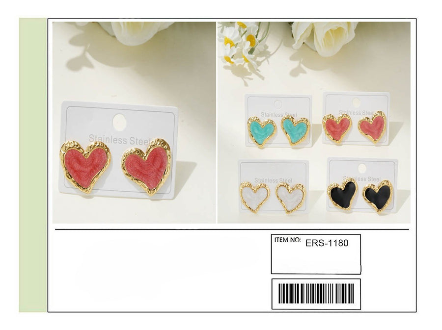 Large Heart Enamel Earrings