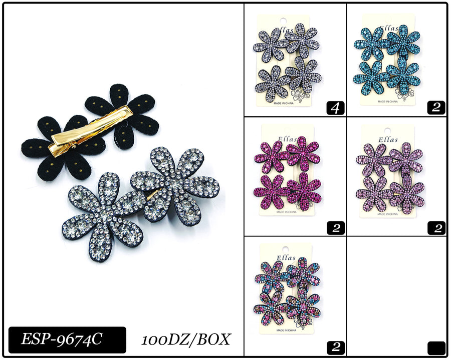 Bling Flower Clips, Two per Card, 12 cards per set
