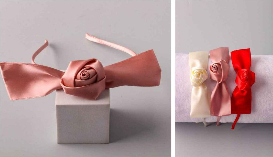 Satin Rose Bow Thin Headband, 3 colors