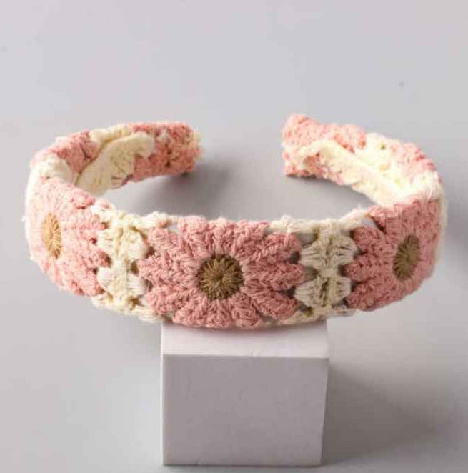 Crochet Pink Daisy Headband