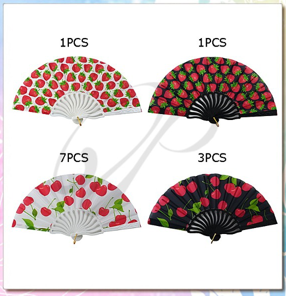 Fans with Cherry and Strawberry, Set of 12