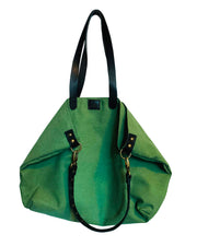 Leather and Cotton Green Canvas Tote