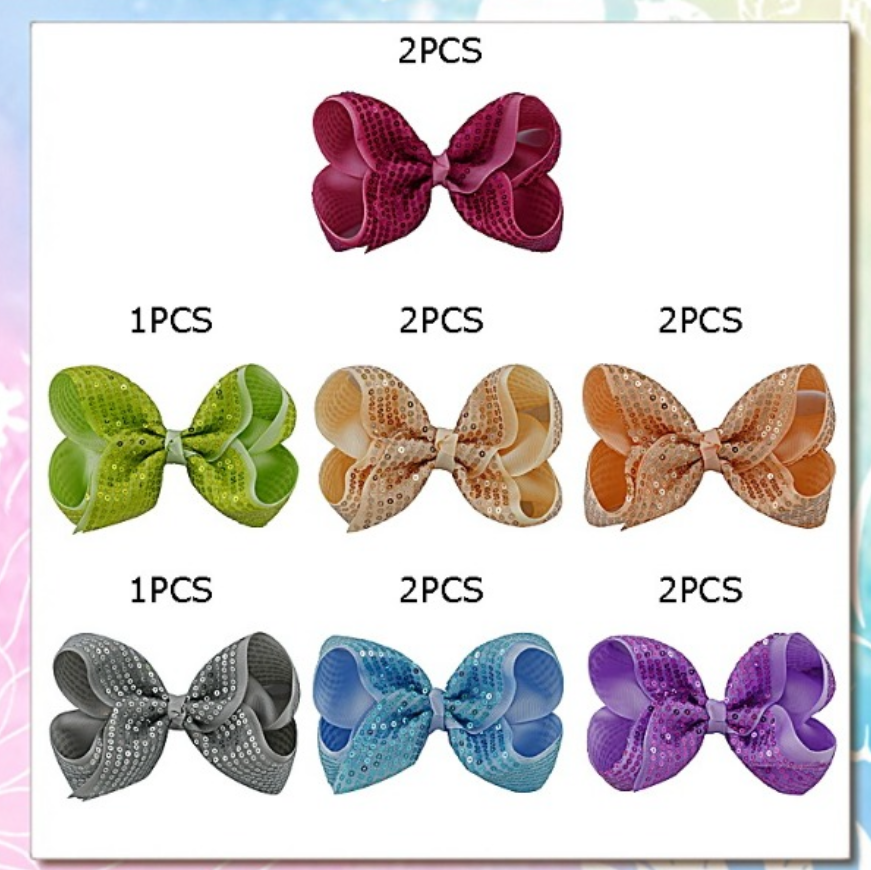 Sequin Hair Bow Clips, Assorted Colors