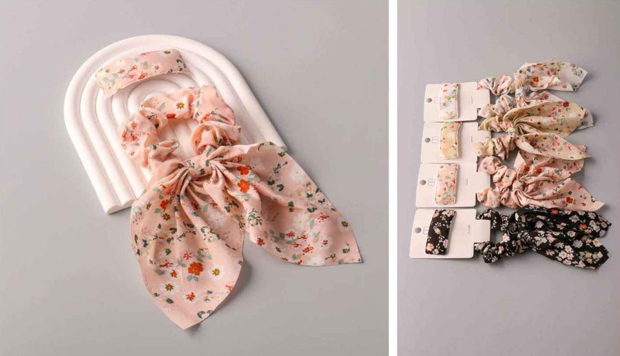 Floral Bow with Scrunchie and Clip