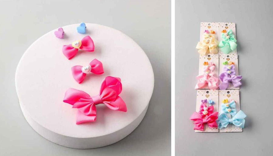 Mix Heart Bow Clips Set, 6 colors