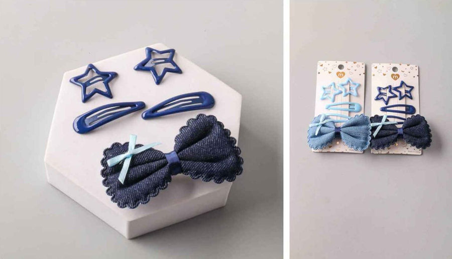 Denim Bow and Clips Set
