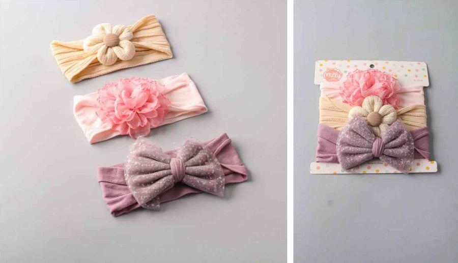 Mix Bow Flower Nylon Headwrap Set