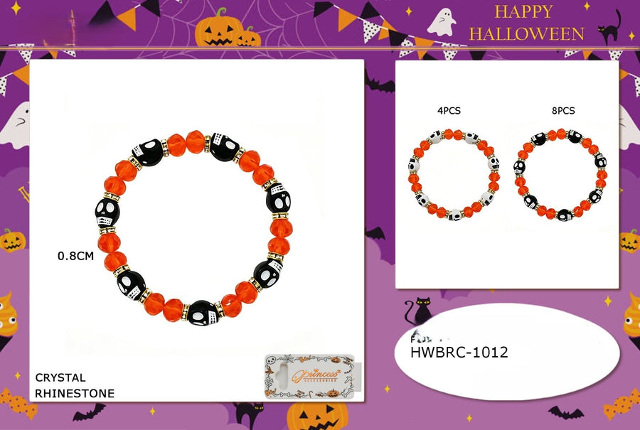 Orange Bead and Skull Bracelet