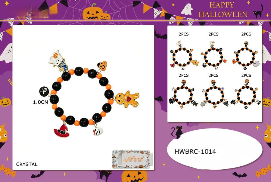 Halloween Black and Orange Bead Charm Bracelet