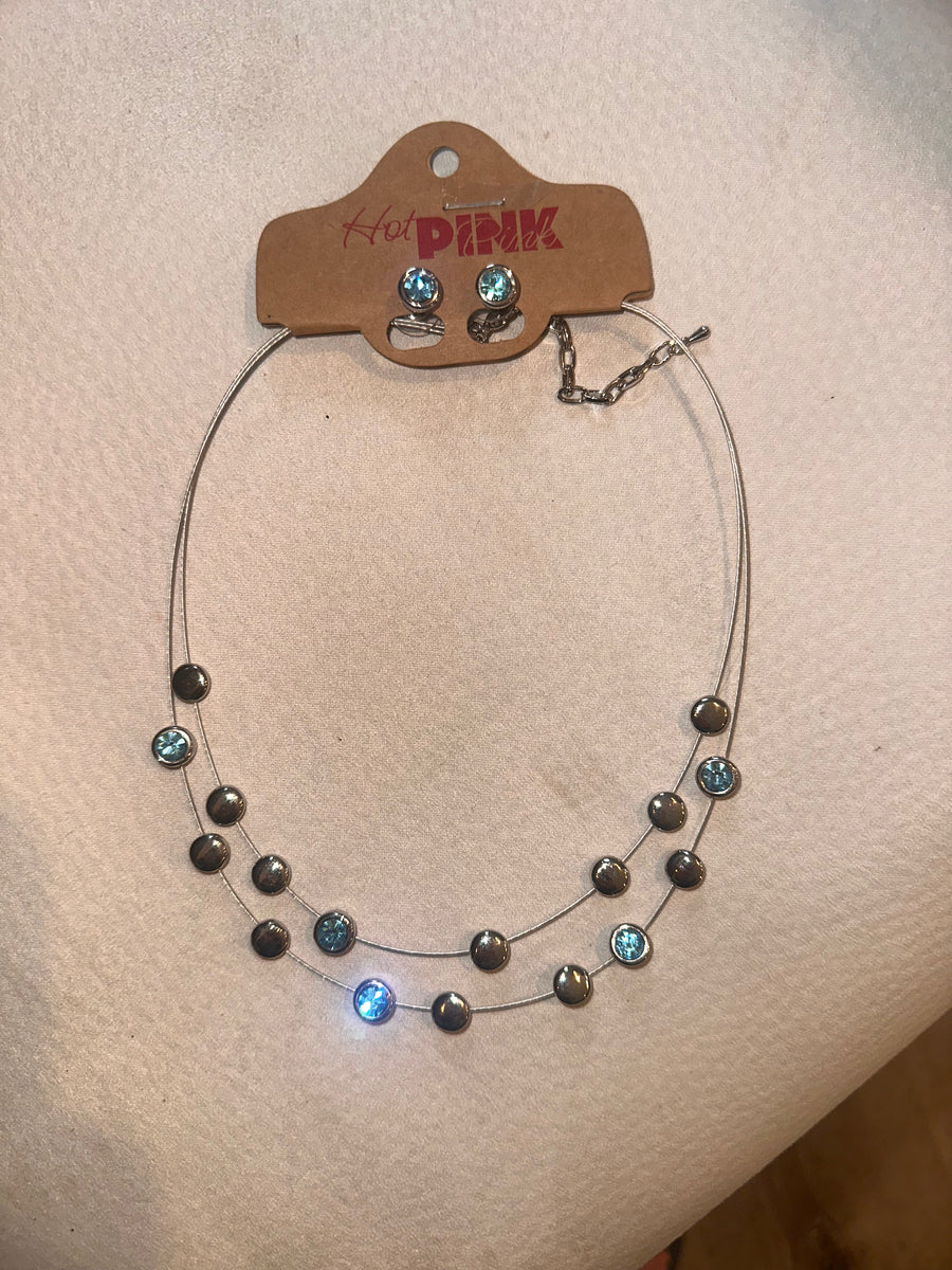 Aqua Rhinestones Necklace and Earring Set