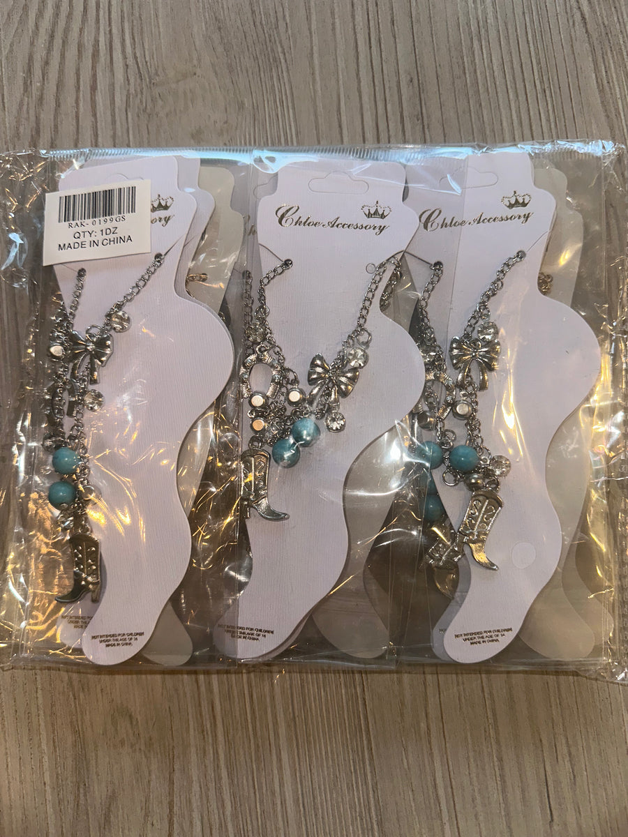Cowboy Anklet Charm, Bows and Boots