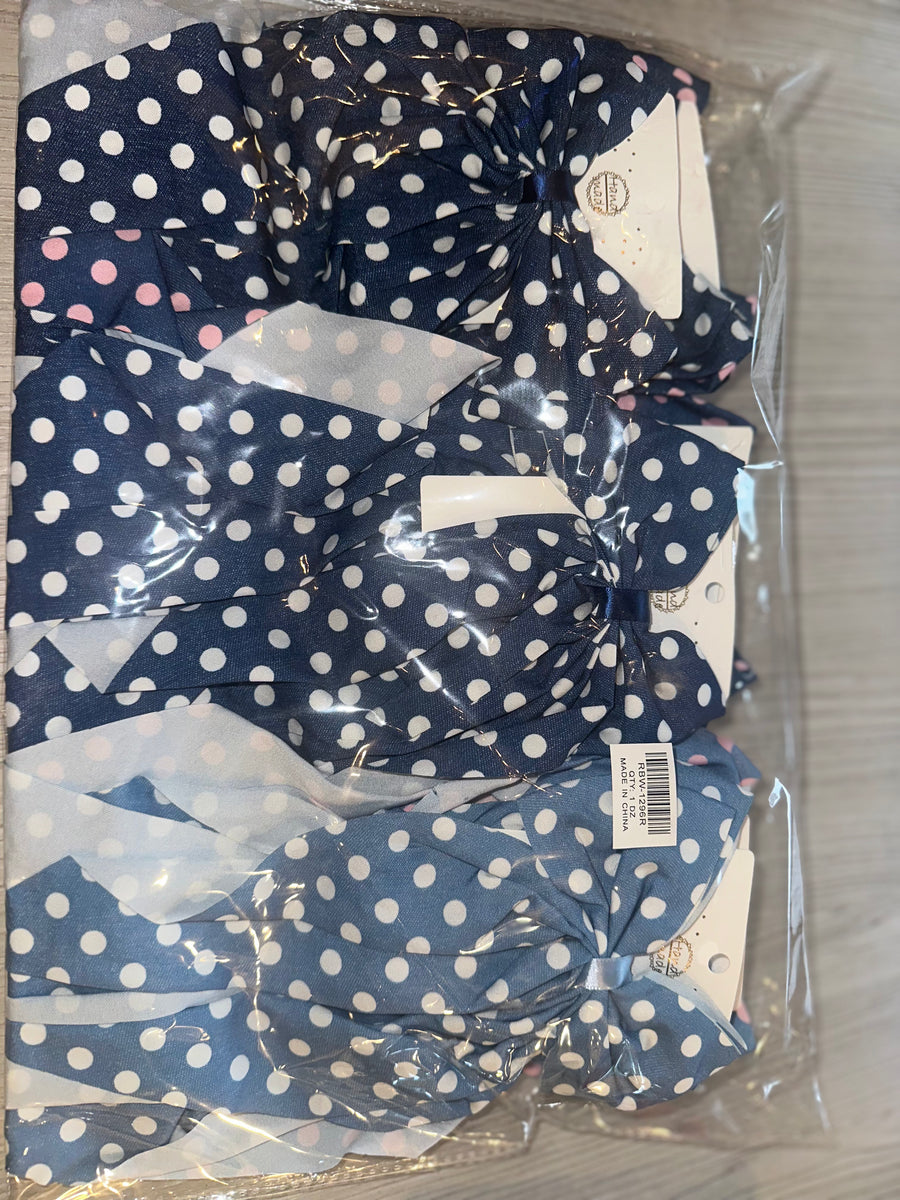 PolkaDots Long Bow Clips, Blue-White, Blue-Pink