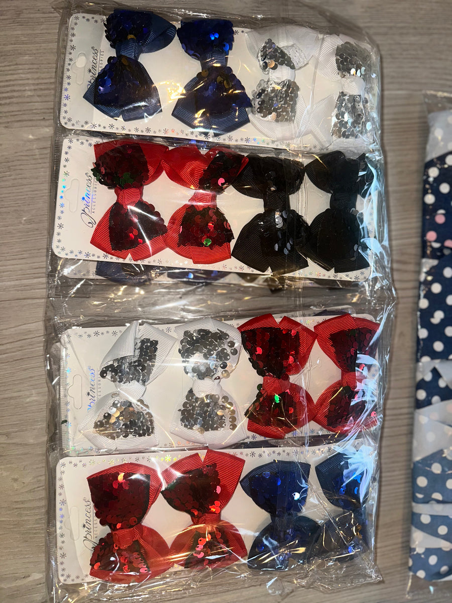 Sequin Hair Clips Red White Blue