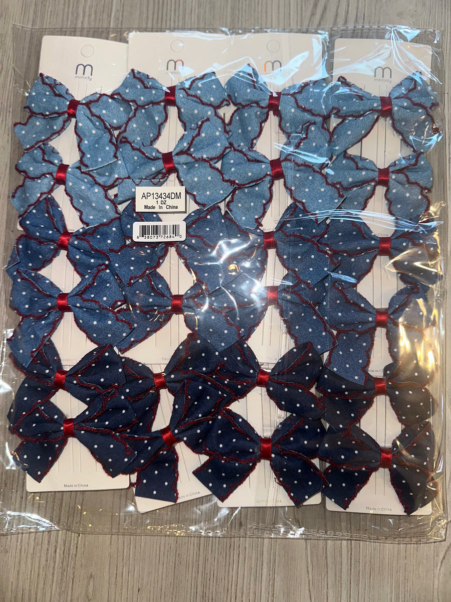 PolkaDot Fringed Bow Clips with Red Center
