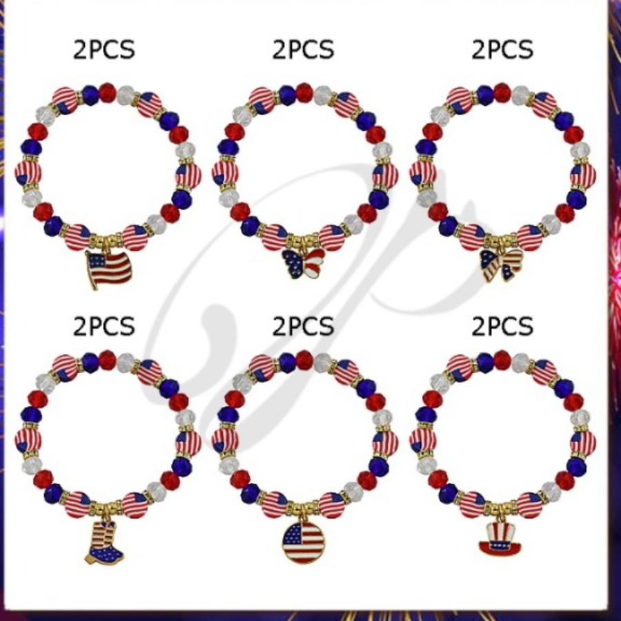 4th of July Stretch Bracelet with Charm