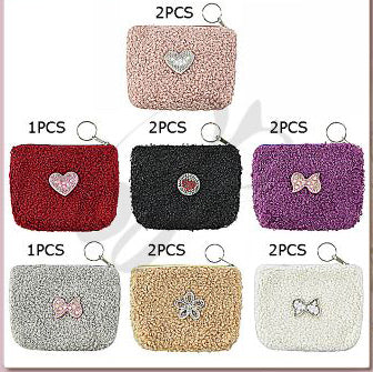 Furry Key Chain Coin Purse with Bling