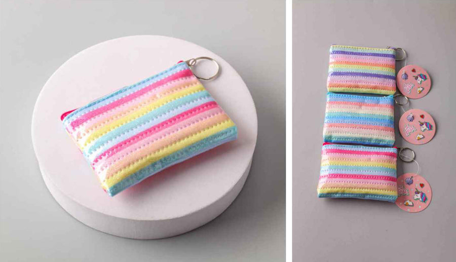 Striped Rainbow Coin Purse Keychains