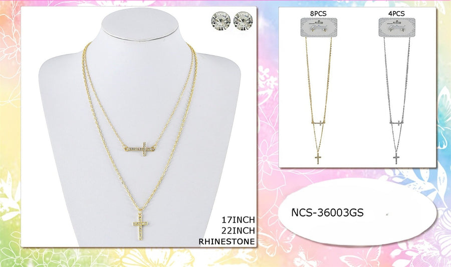 Double chain cross necklace