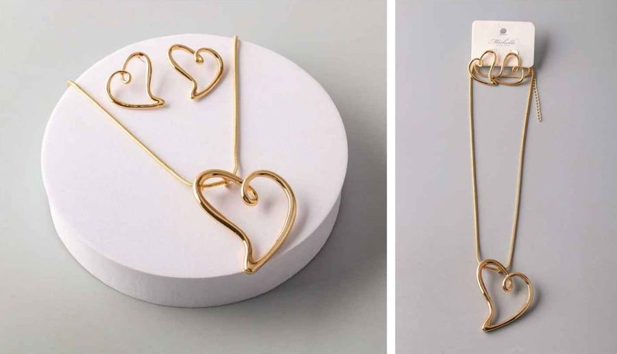 Gold Heart Necklace and Earring Set