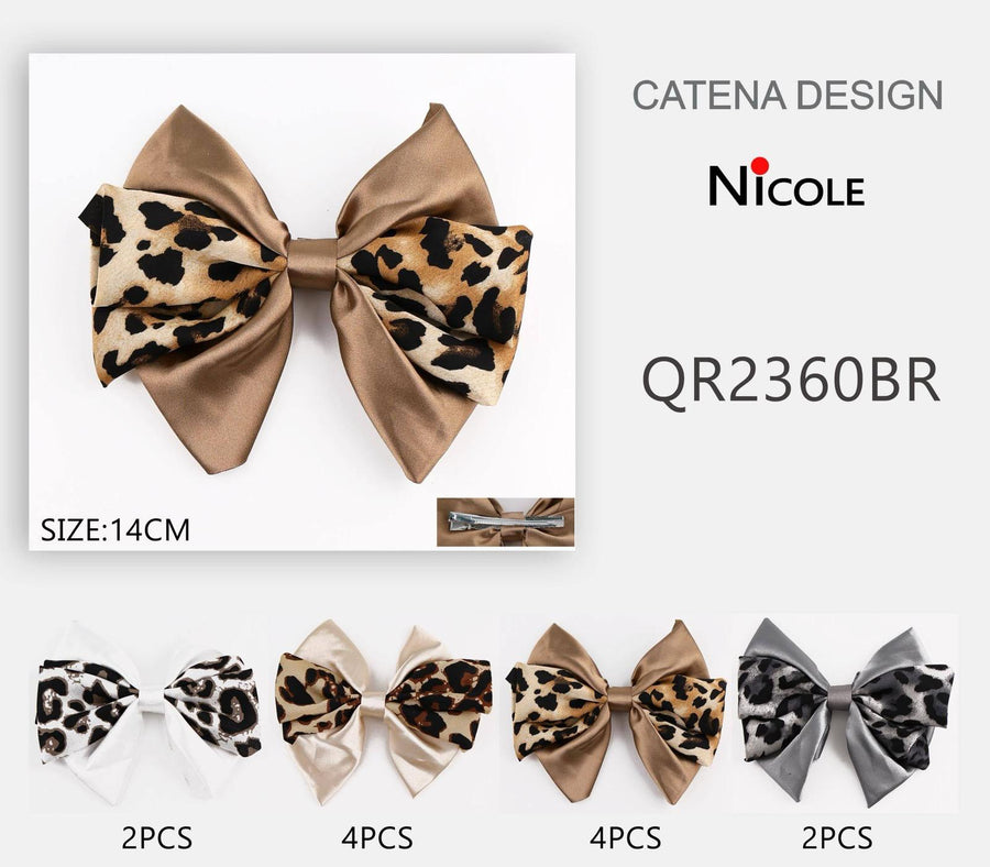 Satin Leopard Bow Hair Clip