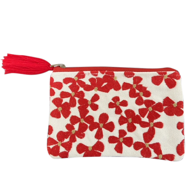 Red White Floral Pouch