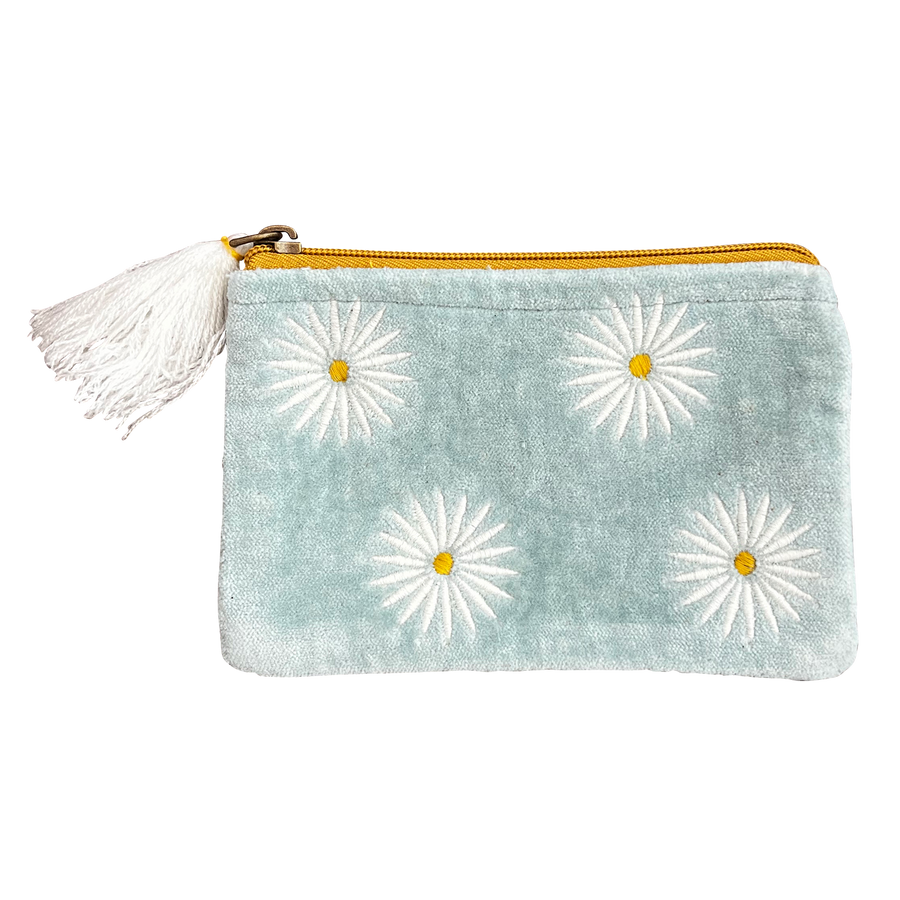 Velvet Daisies on Aqua Pouch
