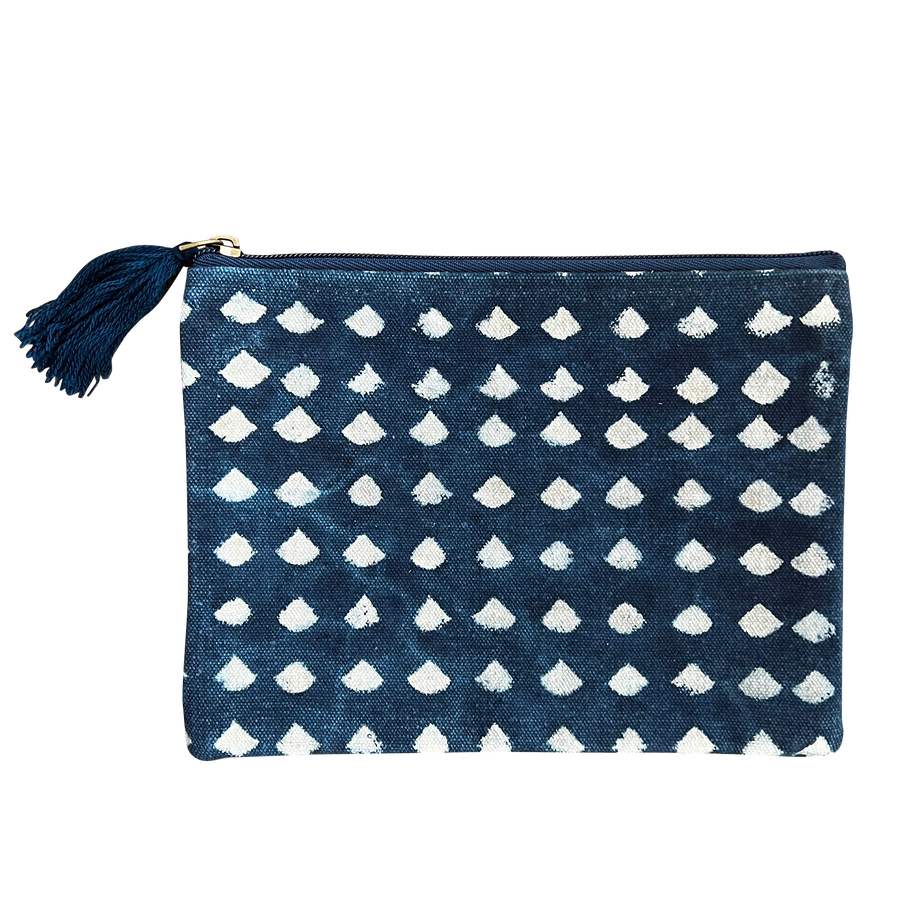 Denim Canvas Triangle Block Print Pouch