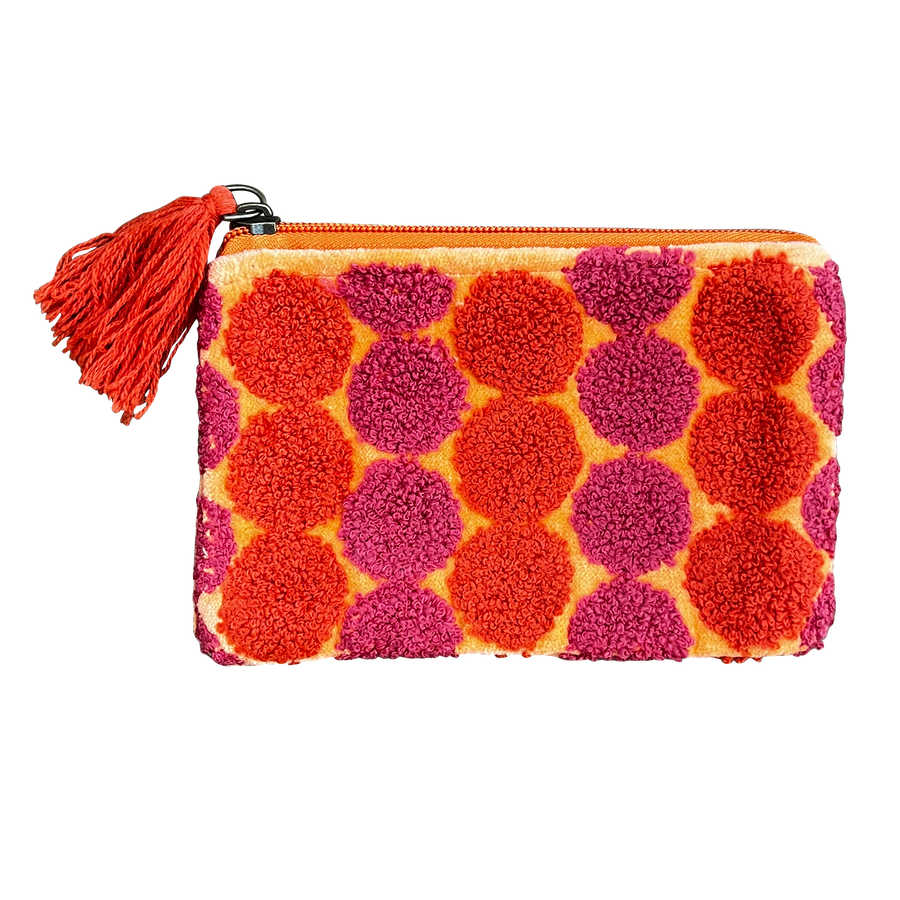 Orange Pink Dots Durable Cotton Velvet Coin Purse