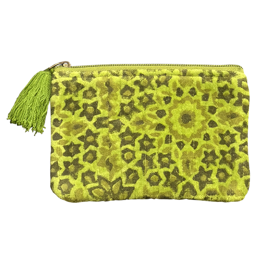 Spring Green Block Print and Quilted Floral Pouches