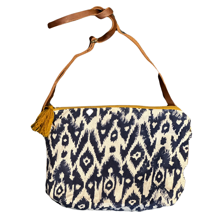 Navy-White Diamond Pure Cotton Print Crossbody Bag
