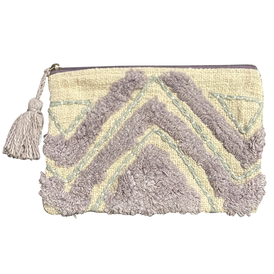 Ivory Embroidered Lavender Pyramid Cotton Pouch