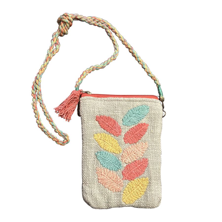Small Crossbody Bag with Colored Leaves And Rainbow Strap