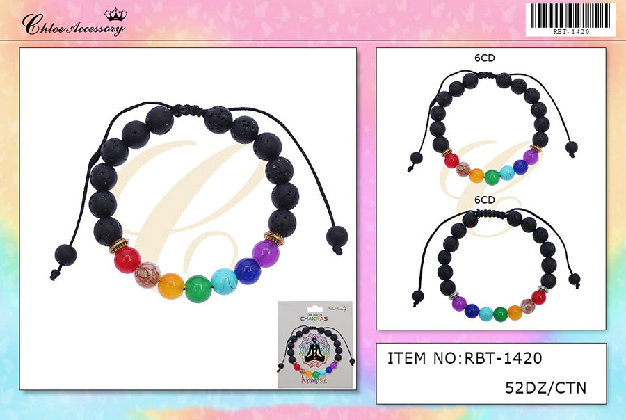 Adjustable Chakra with Black Bead Bracelet
