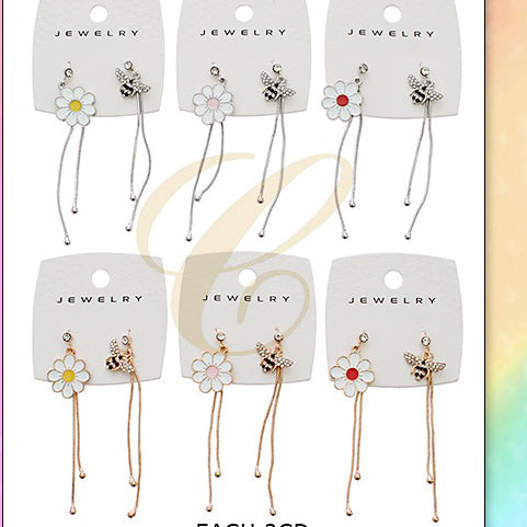 Bee and Flower Dangle Earrings