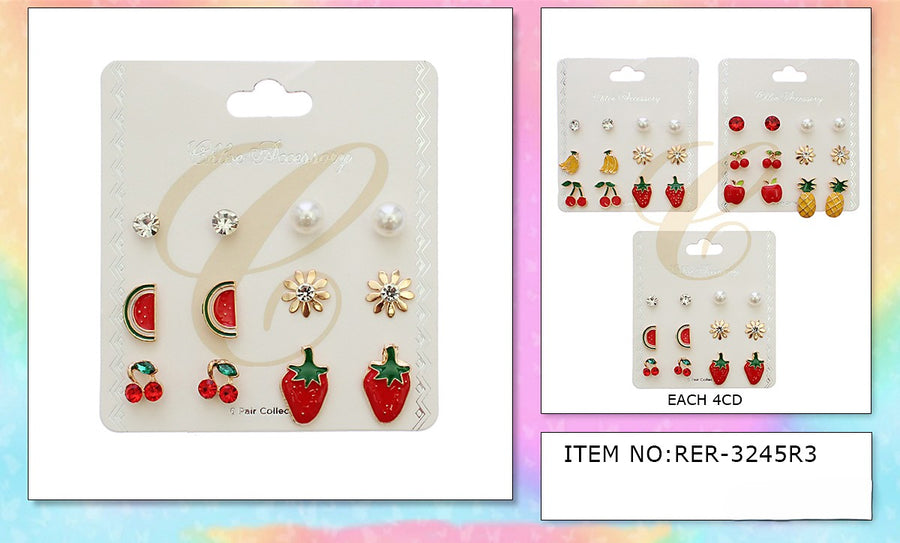 Mix Fruit Enamel Stud Earring Set