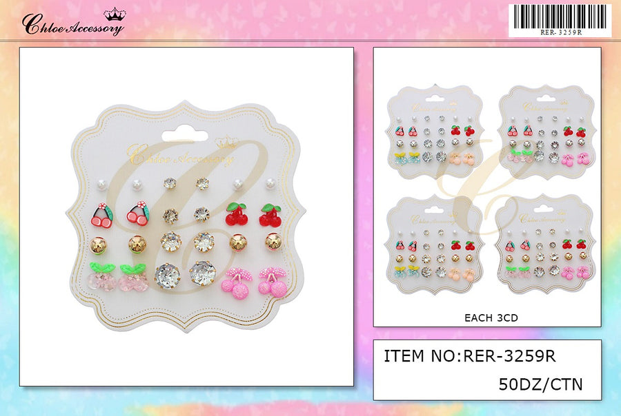 Cherry and Rhinestone Stud Earrings