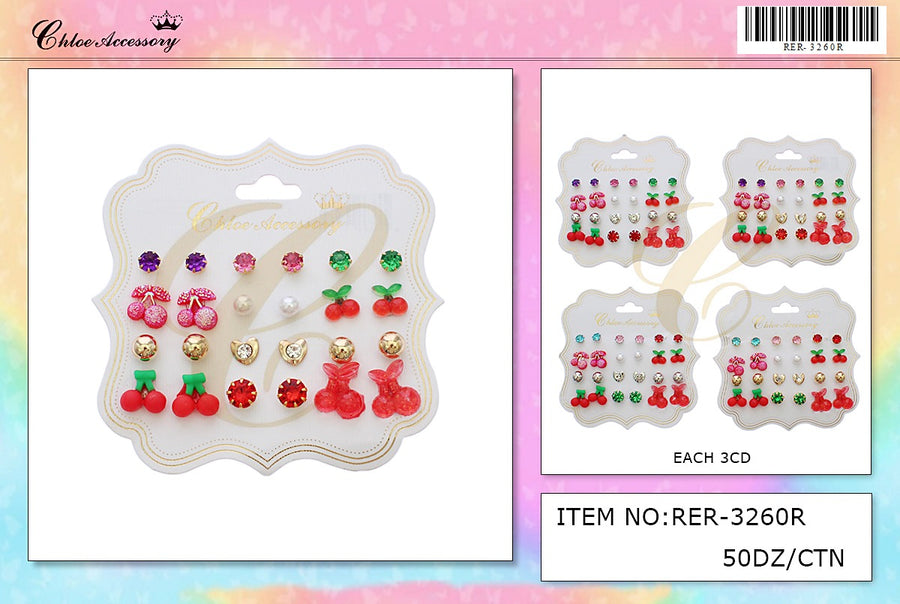 Red Cherry Stud Earring Set
