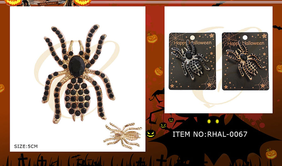 Gold Spider Rhinstone Brooch