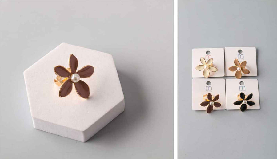 Mix Nutral Color Flower Ring with Pearl