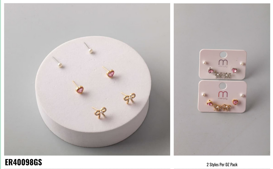 Mix Heart Bow Earring Set