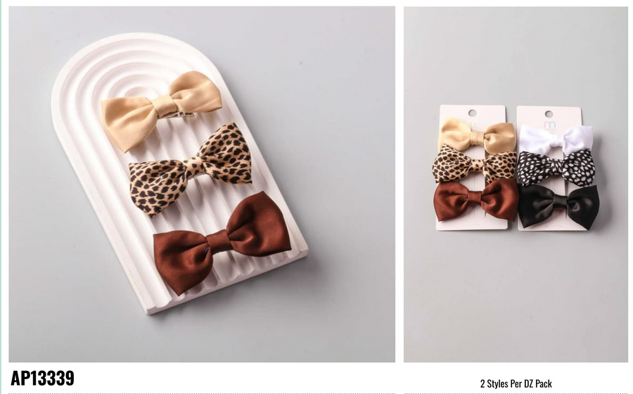 Satin Leopard Mix Bow Clips