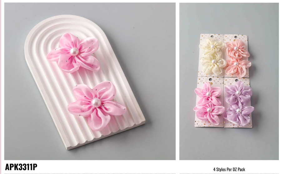 Sheer Pinched Pearl Flower Clips