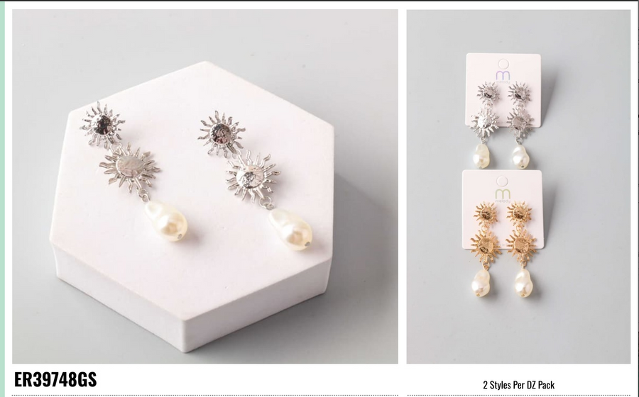 Hammered Sun Pearl Drop Earring