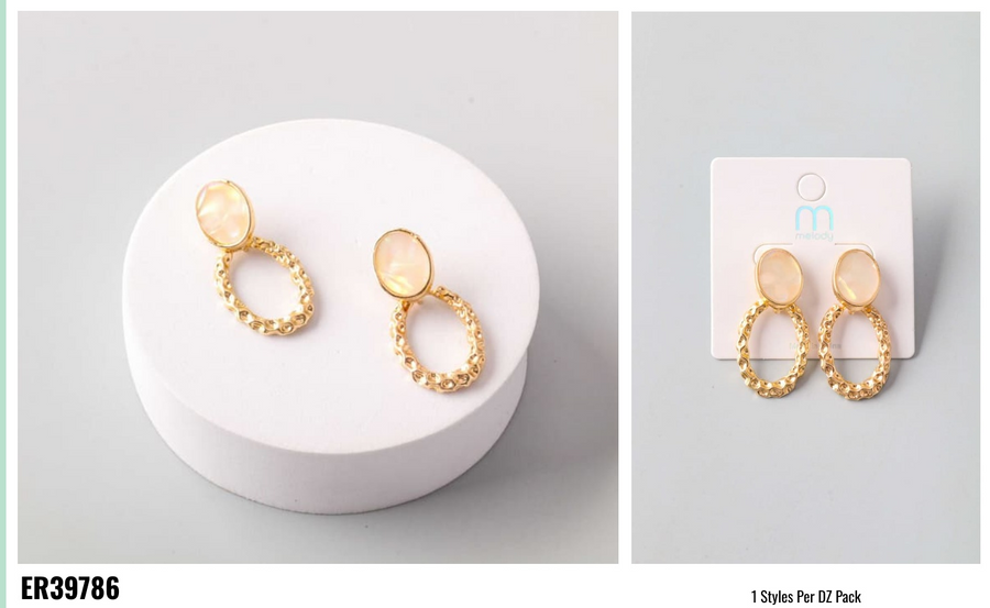 Opal Oval Hammered Ring Drop Earring