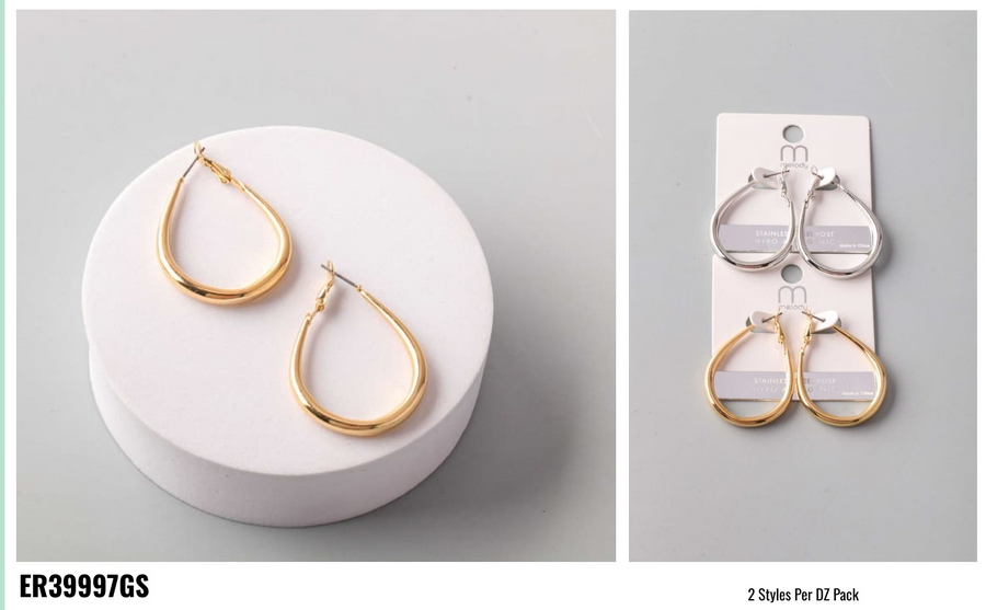 Stainless Steel Tube Teardrop Hoop Earring