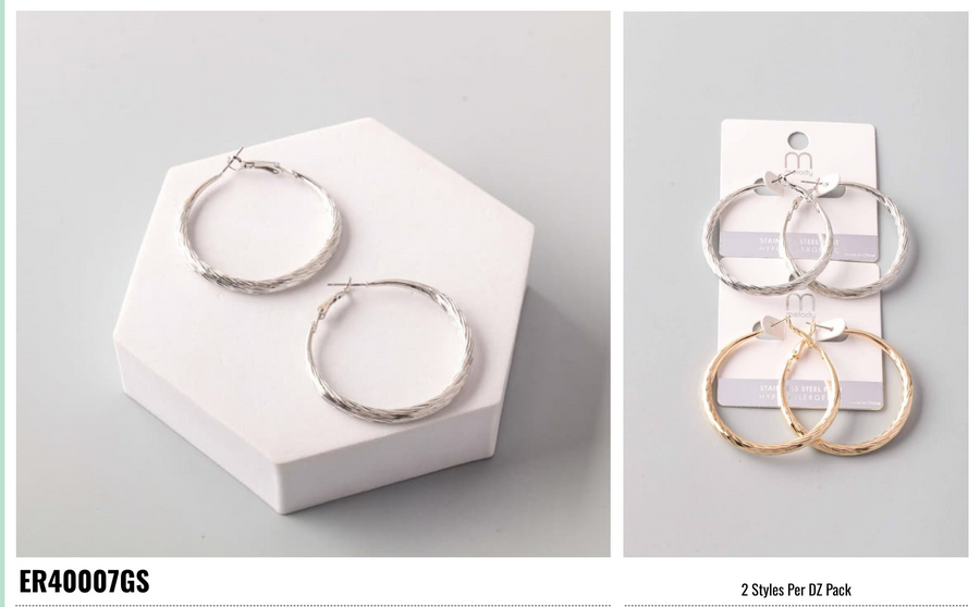 Stainless Twist Etched Hoop Earring