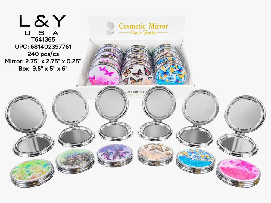 Butterfly Glittery Round Compact Mirror