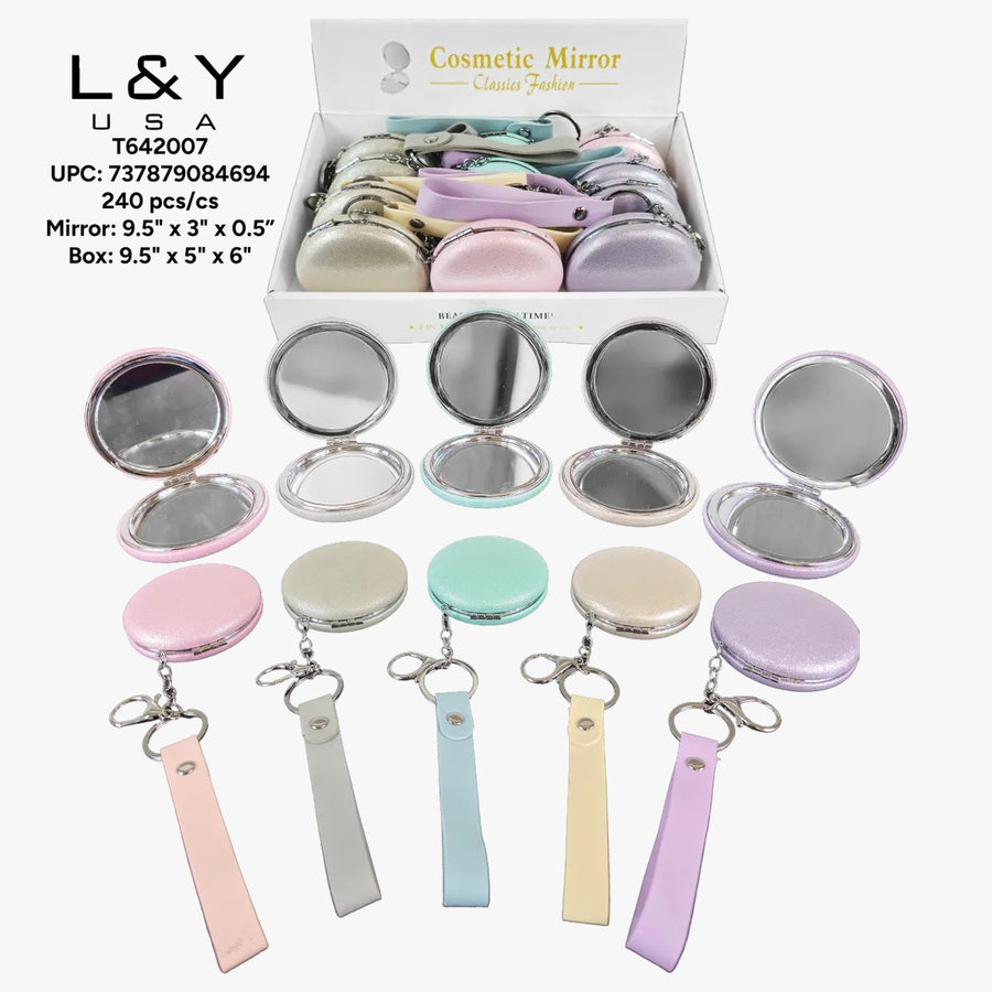 Shiny Mirror with Wristlet Keychain