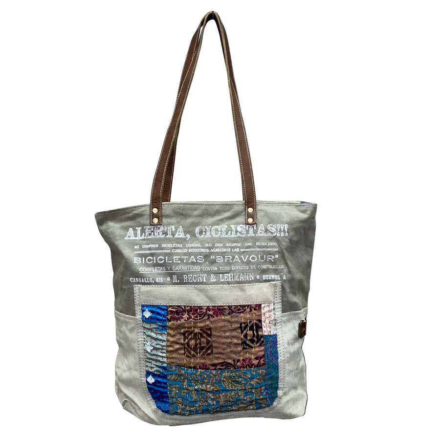 Washed Canvas Tote with Recycled Sarees